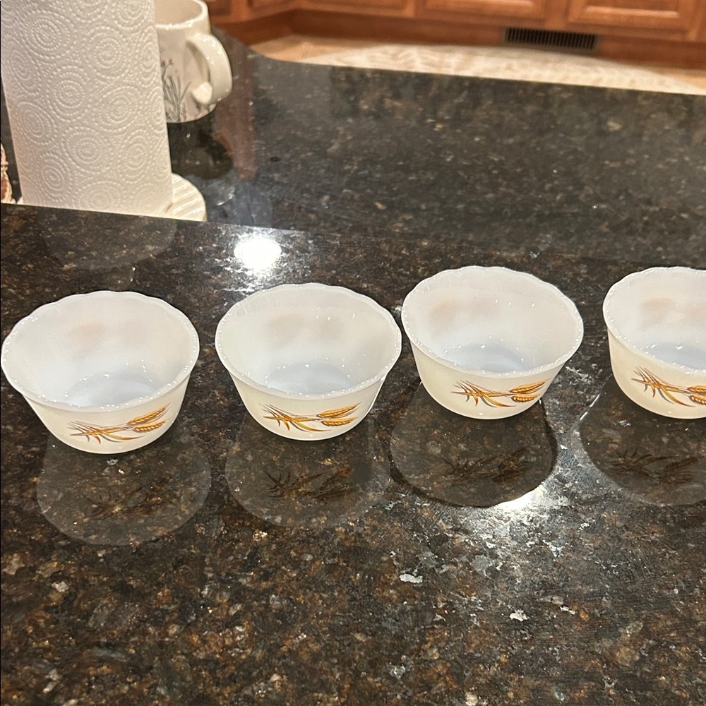 Fire King Wheat Harvest by Anchor Hocking  set of 4 milk glass custard cup